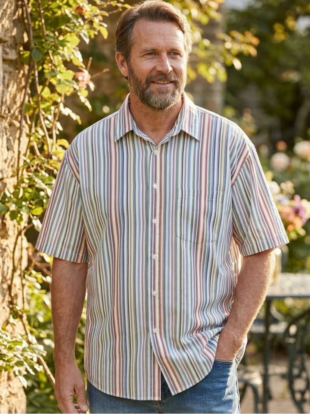 Vintage Sun River Striped Short Sleeve Button Down Shirt
